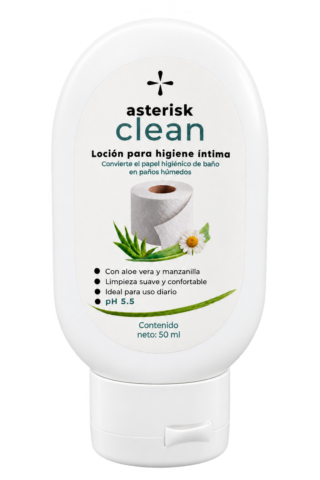 Envase de bolsillo de ASTERISK CLEAN de 50 mL, vista frontal